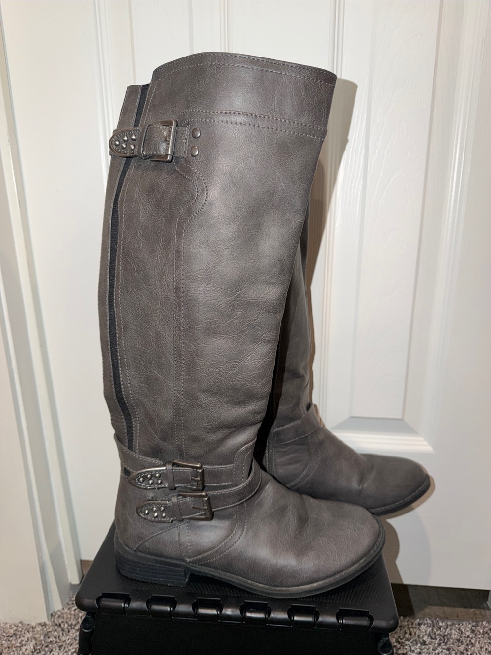 G by Guess Tall Gray Buckle Boots